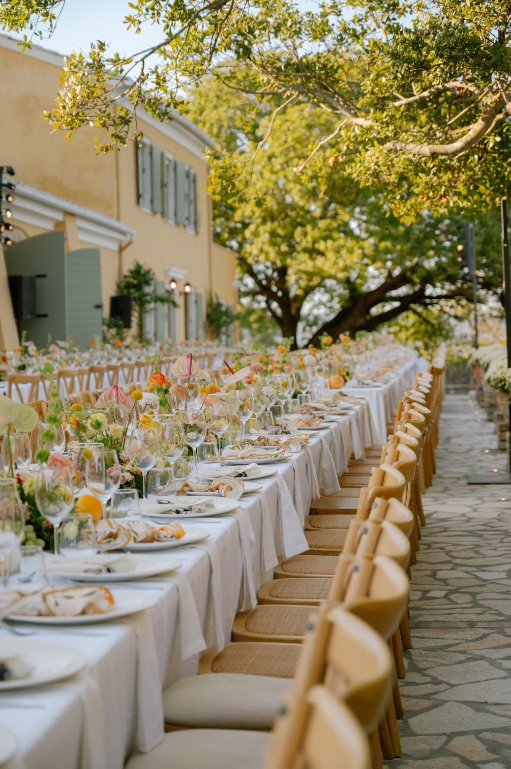 Long tables set for reception